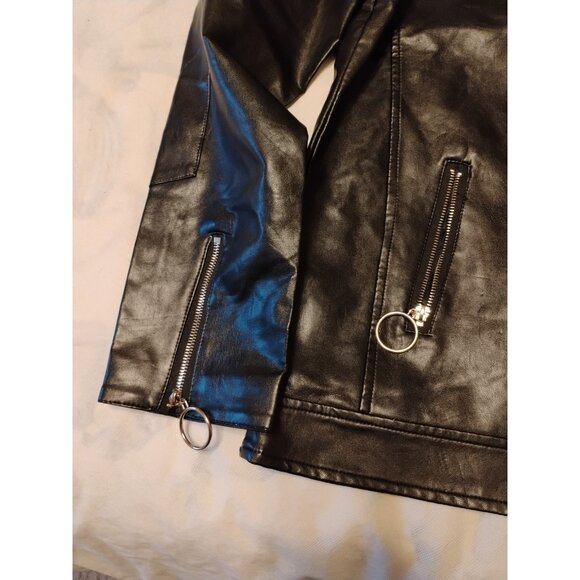 AOWOFS Jacket Slim Fit Faux Leather Motorcycle Coat Zip Biker 2XL Fits Like XL - Picture 2 of 9